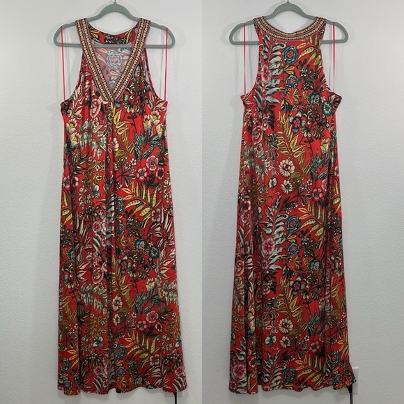 Soft Surroundings Onani Red Tropical Floral Sleeveless Maxi Dress size Medium - Picture 1 of 10